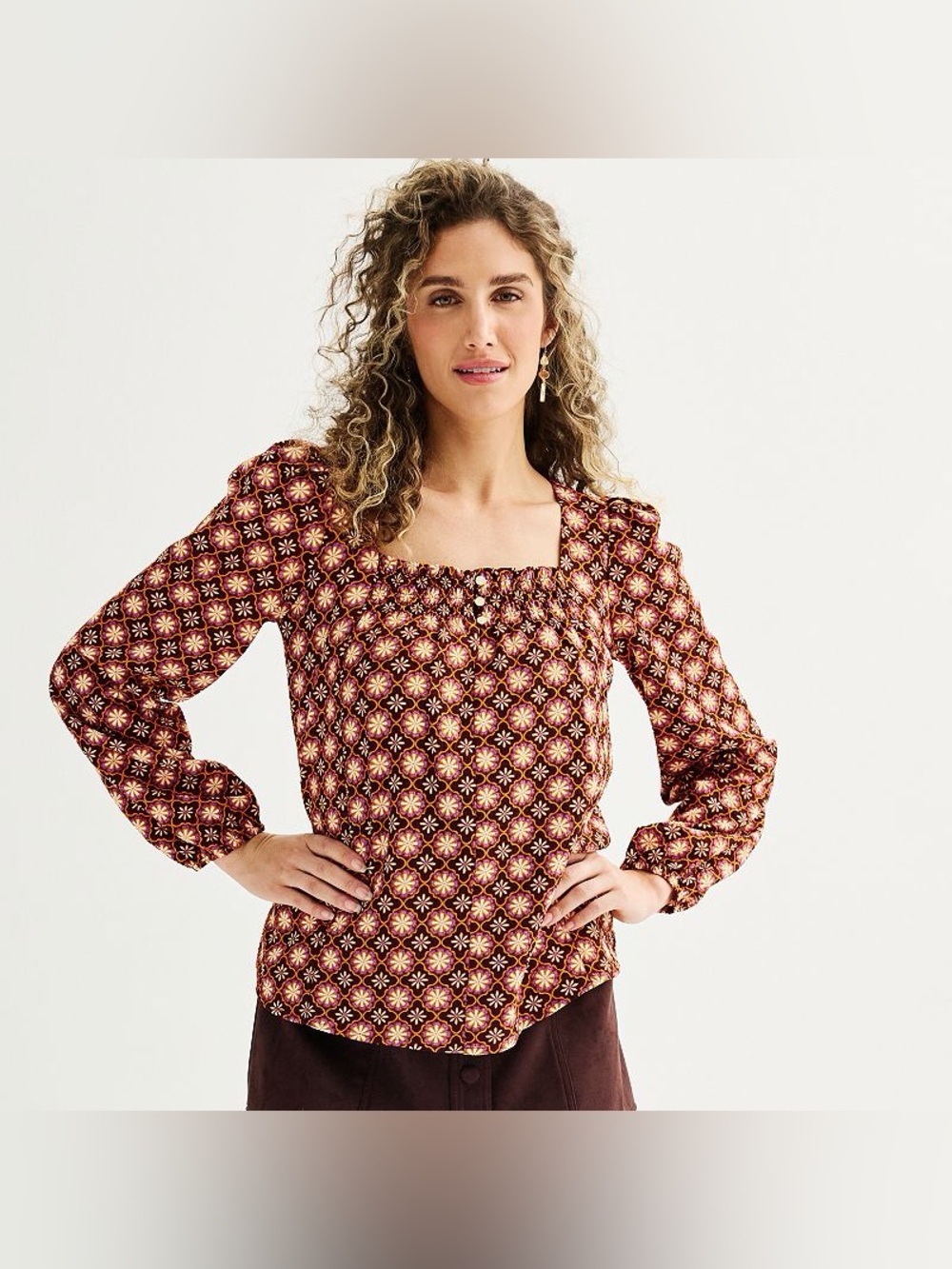 Draper James Square-Neck Long Sleeve Top Size XS
